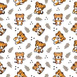 Pattern Bundle - Seamless 3D Pattern PBR Texture Featuring Cute Cartoon Tiger Motifs with Leaf Accents texture preview