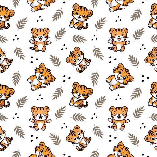 Pattern PBR Texture Featuring Cute Cartoon Tiger Motifs with Leaf Accents seamless Pattern Bundle PBR texture