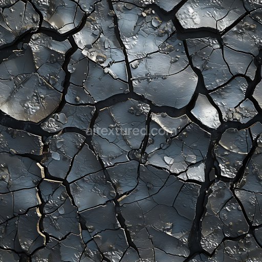 Seamless 3D Cracked Dark Clay Soil PBR Texture with Jagged Edges and Rough Surface