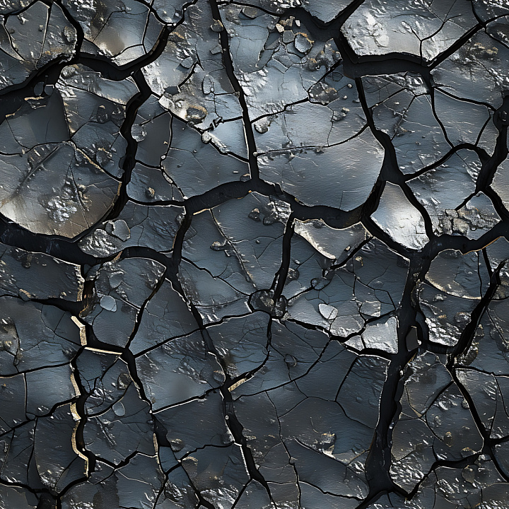 Cracked Dark Clay Soil with Jagged Edges and Rough Surface seamless PBR texture preview
