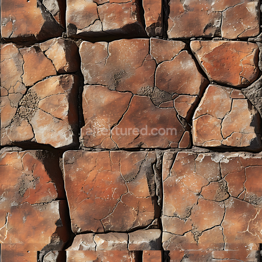 Seamless 3D Weathered Stone Wall PBR Texture with Cracked Rusty Brown Surface