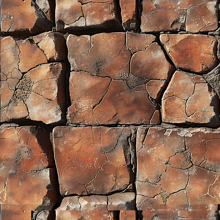 Weathered Stone Wall with Cracked Rusty Brown Surface seamless PBR texture preview