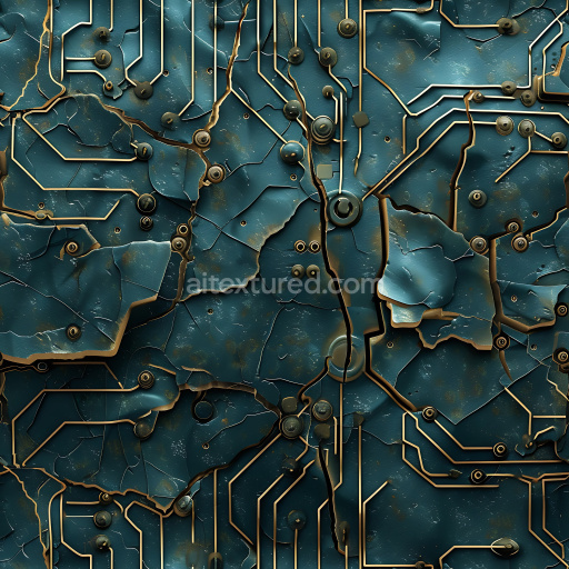 Seamless 3D PBR Texture of Cracked and Damaged Electronic Circuit Board with Metallic Blue Surface