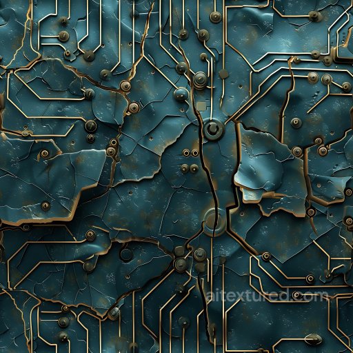 Cracked & Holes Texture of Cracked and Damaged Electronic Circuit Board with Metallic Blu… seamless Cracked & Holes PBR texture