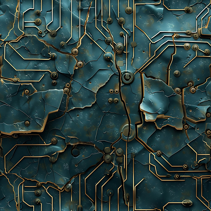 Cracked & Holes of Cracked and Damaged Electronic Circuit Board with Me… seamless PBR texture preview