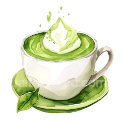 seamless Watercolor Style Matcha Latte Breakfast Graphic with Whipped Cream and Leaf Accents texture 8k free download PBR