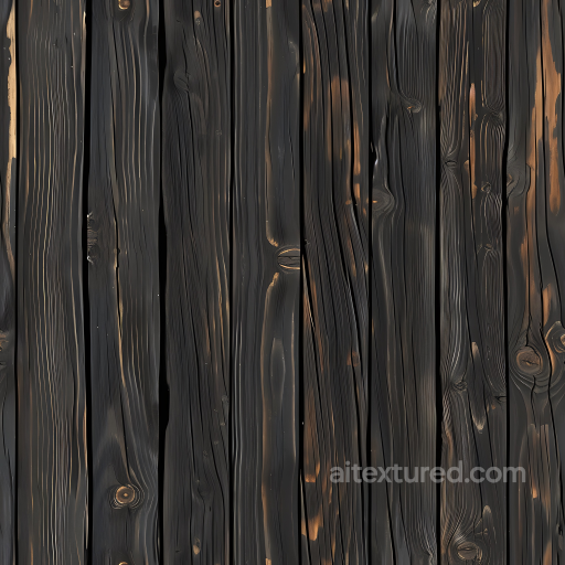 Charred Wood Planks PBR Texture with Distinctive Grain and Knots seamless Wood PBR texture