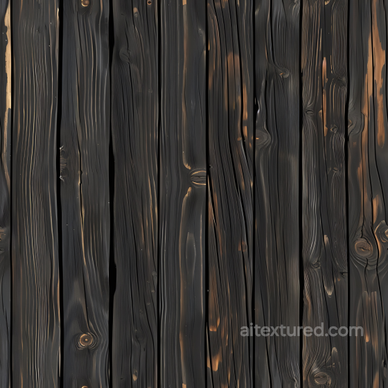 Charred Wood Planks PBR Texture with Distinctive Grain and Knots Wood texture preview