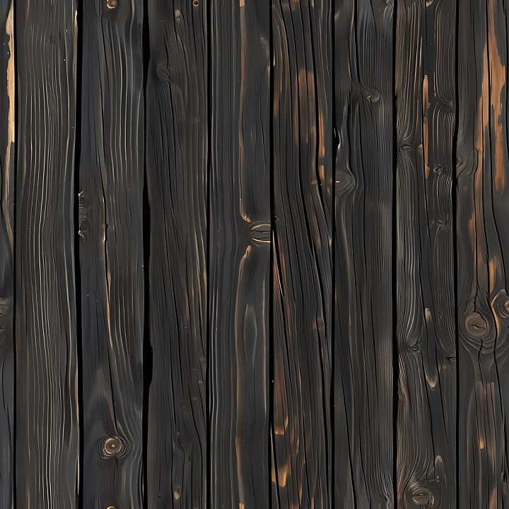 Charred Wood Planks with Distinctive Grain and Knots seamless PBR texture preview
