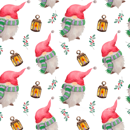 Watercolor Christmas Texture with Gnomes and Lanterns seamless Watercolor Christmas PBR texture