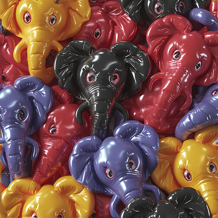 Inflated of Glossy Balloon Elephants in Vivid Colors seamless PBR texture preview