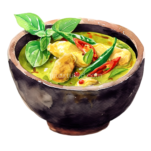 Watercolor Green Chicken Curry Breakfast Bowl Illustration