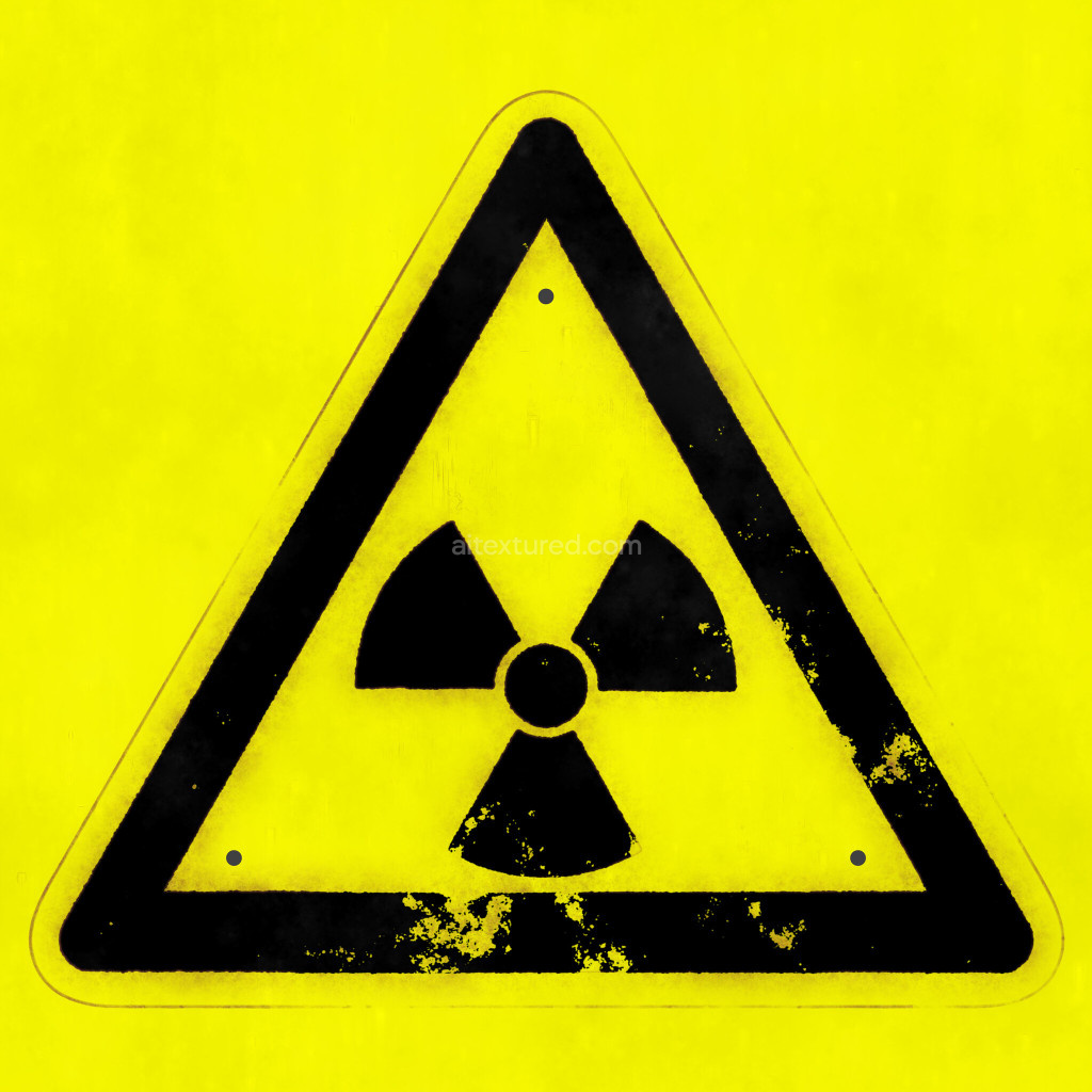 Seamless PBR texture of a warning sign with black symbol on yellow background
