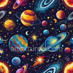 seamless Seamless 3D PBR Cartoon Style Space Texture Featuring Colorful Planets & Starfield texture 8k free download PBR