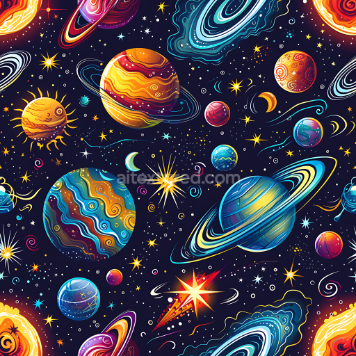 Seamless 3D PBR Cartoon Style Space Texture Featuring Colorful Planets & Starfield