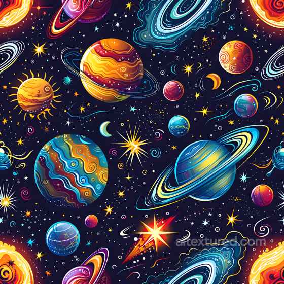 Cartoon Style Space Texture Featuring Colorful Planets & Starfield Star, space, planets texture preview