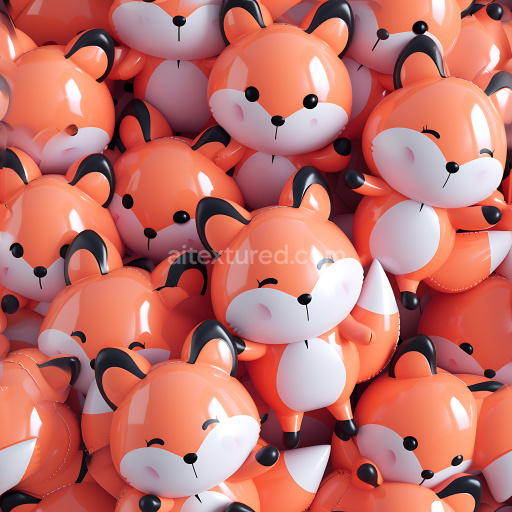 Seamless 3D Inflated Vinyl Texture Featuring Glossy Orange Fox Plush with Stitched Seams