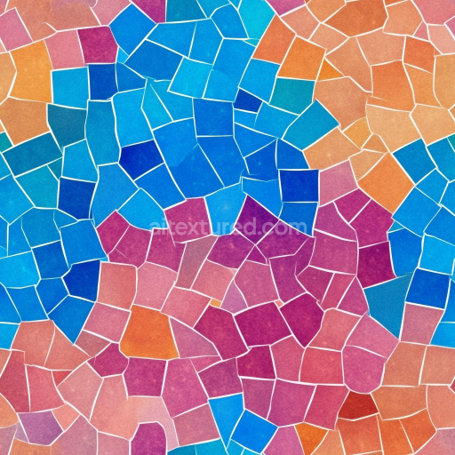 Seamless 3D Mosaic PBR Texture of Colorful Irregular Ceramic Tiles with White Grout texture preview