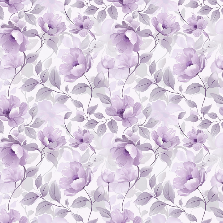 Soft Purple Flower Pattern with Delicate Leaves seamless PBR texture preview