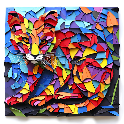 Seamless 3D PBR Texture of Colorful Origami-Style Civet Pattern