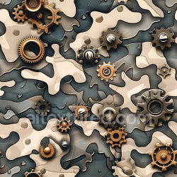 seamless Seamless 3D Steampunk Desert Camouflage PBR Texture with Metallic Gear Elements texture 8k free download PBR