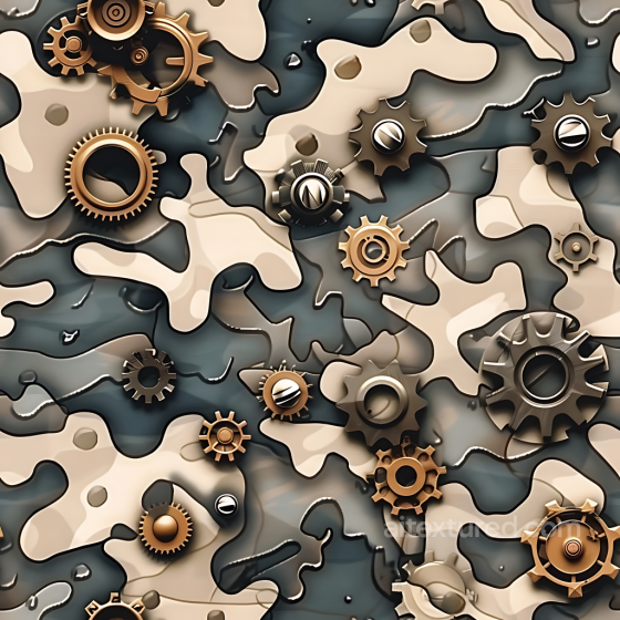 Steampunk Desert Camouflage PBR Texture with Metallic Gear Elements Color Camouflage texture preview
