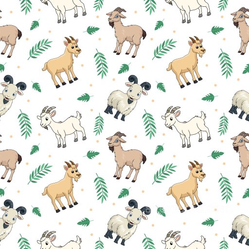 Pattern PBR Texture with Playful Cartoon Goats and Greenery seamless Pattern Bundle PBR texture