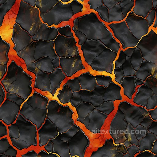 Cracked Volcanic Lava PBR Texture with Fiery Orange Cracks seamless Cracked & Holes PBR texture