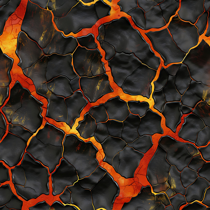 Cracked Volcanic Lava with Fiery Orange Cracks seamless PBR texture preview