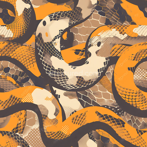Seamless 3D Stylized Snake Scale Camouflage PBR Texture with Orange and Brown Palette