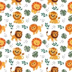 Pattern Bundle - Seamless 3D Pattern PBR Texture with Playful Lion Cartoon Motifs and Tropical Leaves texture preview