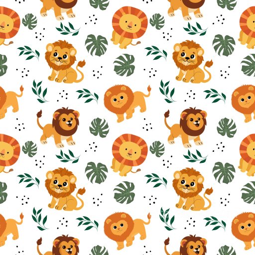 Pattern PBR Texture with Playful Lion Cartoon Motifs and Tropical Leaves seamless Pattern Bundle PBR texture
