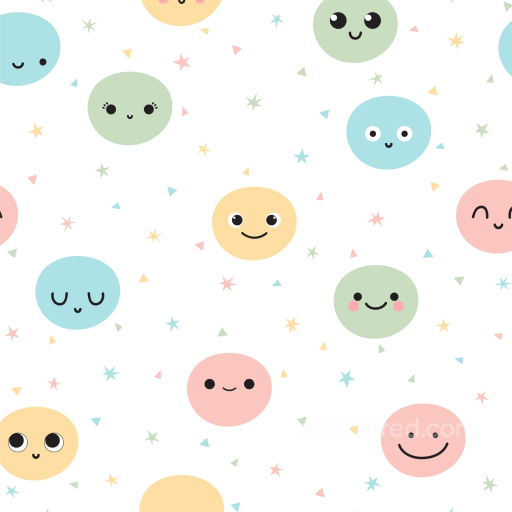 Pastel Happy Face Pattern Seamless Texture with Stars and Triangles seamless Happy Face pattern PBR texture