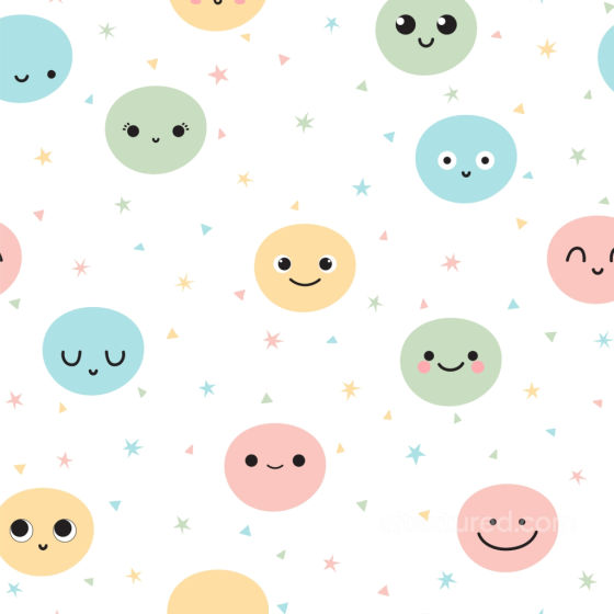Pastel Happy Face Pattern Seamless Texture with Stars and Triangles Happy Face pattern texture preview