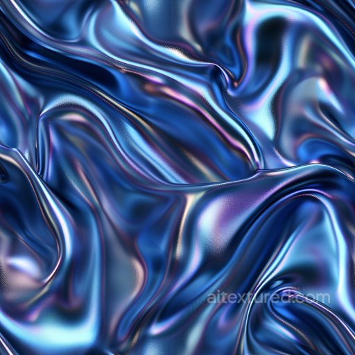 Seamless 3D PBR Texture of Fluid Blue Glossy Waves with Iridescent Highlights texture preview