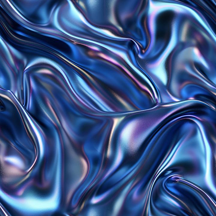 Fluid Blue Glossy Waves with Iridescent Highlights seamless PBR texture preview