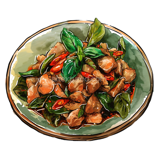 Breakfast Illustration of Thai Basil Pork Stir-Fry with Chili Peppers