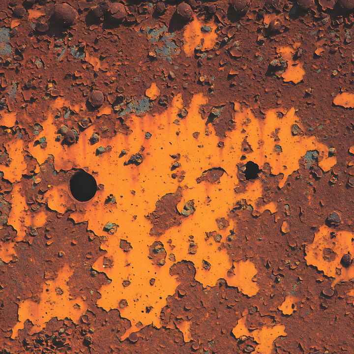 Rusty Metal with Cracked and Hole Details in Orange Rust seamless PBR texture preview
