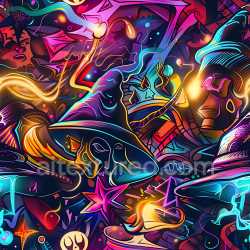 seamless Seamless 3D PBR Texture of Vibrant Neon Graffiti with Abstract Magical Motifs texture 8k free download PBR