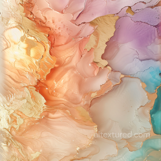 Alcohol Ink PBR Texture Featuring Gold Accents and Soft Pastel Fluid Swirls seamless Alcohol ink PBR texture