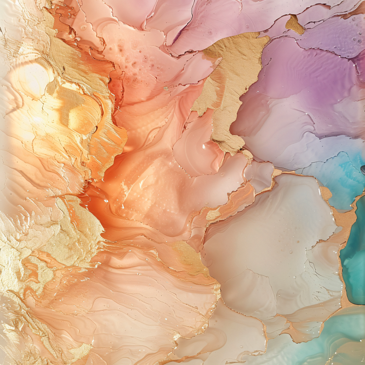 Alcohol Ink Featuring Gold Accents and Soft Pastel Fluid Swirls seamless PBR texture preview