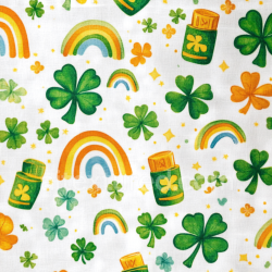 seamless Seamless 3D PBR fabric texture featuring vibrant shamrocks and cheerful rainbows texture 8k free download PBR