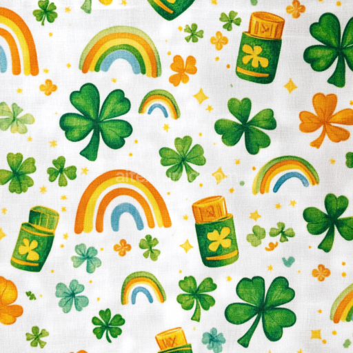 Preview — Seamless 3D PBR fabric texture featuring vibrant shamrocks and cheerful rainbows