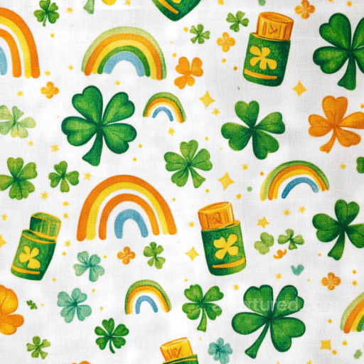 Fabric Texture Featuring Vibrant Shamrocks And Cheerful Rainbows seamless St patrick digital paper bundle PBR texture