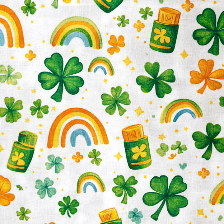 Fabric Featuring Vibrant Shamrocks And Cheerful Rainbows seamless PBR texture preview