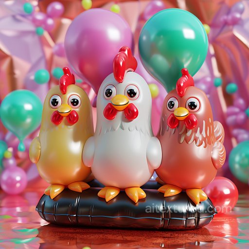 Inflated PBR Texture Featuring Glossy Vinyl Chicken Plush in Colorful Setting seamless Inflated PBR texture