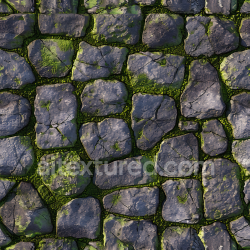 seamless Seamless 3D PBR Texture of Weathered Stone Cobblestone with Natural Moss Growth texture 8k free download PBR