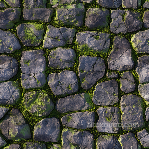 Weathered Stone Cobblestone Seamless Texture with Natural Moss Growth seamless Stone PBR texture