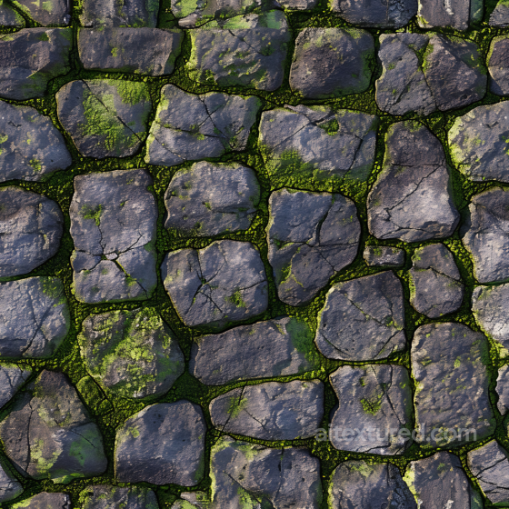 Weathered Stone Cobblestone Seamless Texture with Natural Moss Growth Stone texture preview