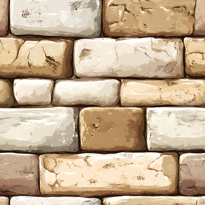 Cracked and Holes Brick Wall in Beige and Light Brown seamless PBR texture preview